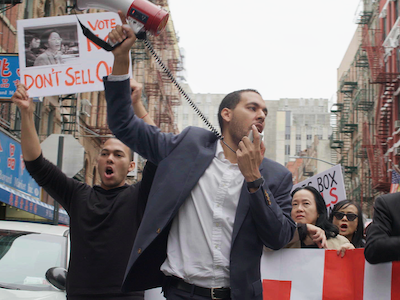 A protest in the street.