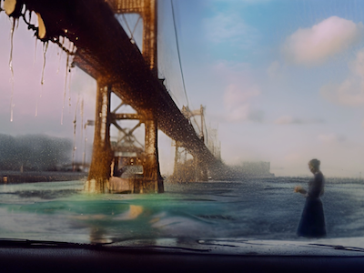 A hazy rendering of the Golden Gate Bridge and Kim Novak in Vertigo.