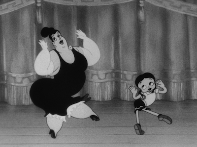 A cartoon girl and opera singing dancing on stage.