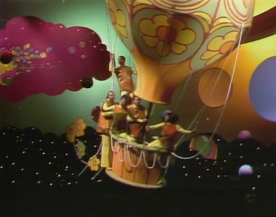 A group in a hot air balloon.
