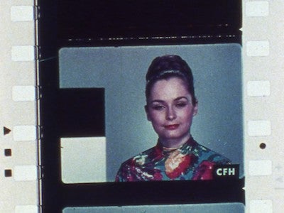 Film strip depicting a woman in a test image.