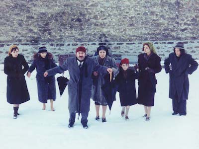 A group of people in the snow.
