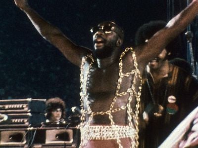 Singer Isaac Hayes on stage.