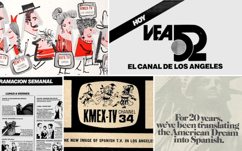 Advertisements for KMEX and KVEA TV channels.