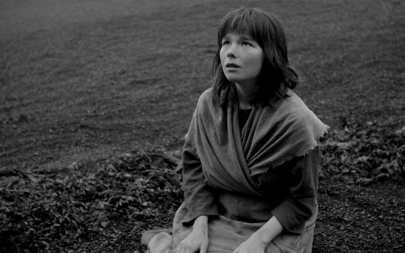 A young Bjork sitting on grass in "The Juniper Tree."