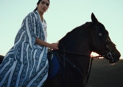 A woman riding a horse.