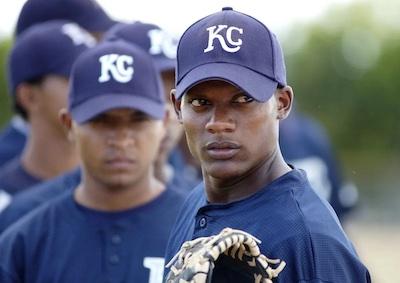 Baseball players in a line.