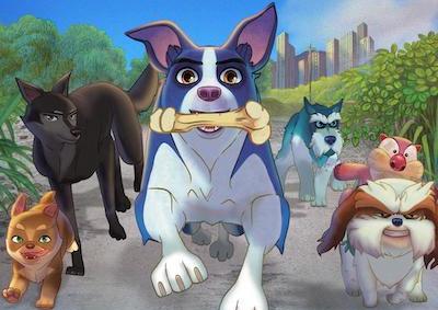 A pack of animated dog running.