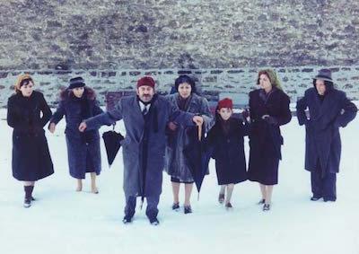 A group of people in the snow.