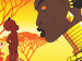 An animated film scene of a woman speaking to a very small boy in the African landscape.