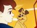 A cartoon dog talking to a boy in a car.