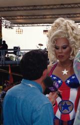 In the Life host Garrett Glaser (left) interviews performer RuPaul. March on Washington. Ep. 207. 1993. Credit: Charles Ignacio.