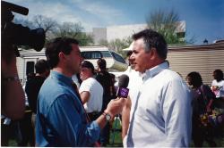 In the Life host Garrett Glaser (left) interviews Congressman Barney Frank. March on Washington. Ep. 207. 1993. Credit: Charles Ignacio. 