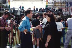In the Life host Garrett Glaser (left) interviews actress Kathy Najimy. March on Washington. Ep. 207. Credit: Charles Ignacio.