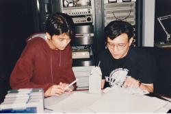 In the Life associate producer Desireena Almoradie (left) and producer Charles Ignacio working on ep. 309 ("Stonewall 25"). 1994. Credit: John Catania.