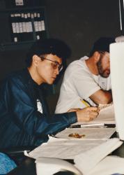 In the Life producer Charles Ignacio (left) and executive producer John Scagliotti work on ep. 309 ("Stonewall 25"). 1994. Credit: John Catania.