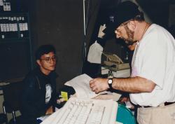 In the Life producer Charles Ignacio (left) and executive producer John Scagliotti in edit room for ep. 309 ("Stonewall 25"). Credit: John Catania.