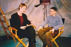 In the Life host Katherine Linton (left) interviews actor Guillermo Diaz about "Stonewall" the film. Ep. 505. 1996. Credit: Charles Ignacio.