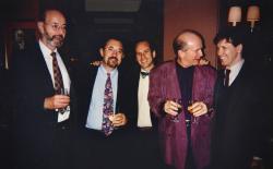 Left to right: philanthropist Henry van Ameringen, In the Life creator John Scagliotti, Peter Stamberg, playwright Terrence McNally, actor-writer Charles Busch. In the Life fundraising event. 1995. Credit: Charles Ignacio.
