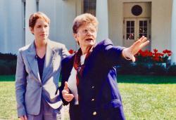 In the Life host Katherine Linton (left) with Virginia Apuzzo, executive director for the National LGBTQ Task Force, at the White House. Ep. 705. 1998. Credit: Morgan Gwenwald.